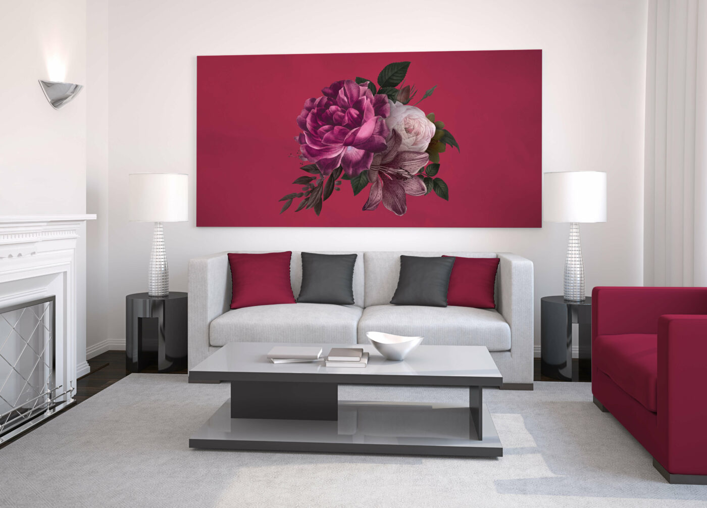 Bringing Pantone's 2023 Colour of the Year, Viva Magenta, into a room through decor items including cushions and art.
