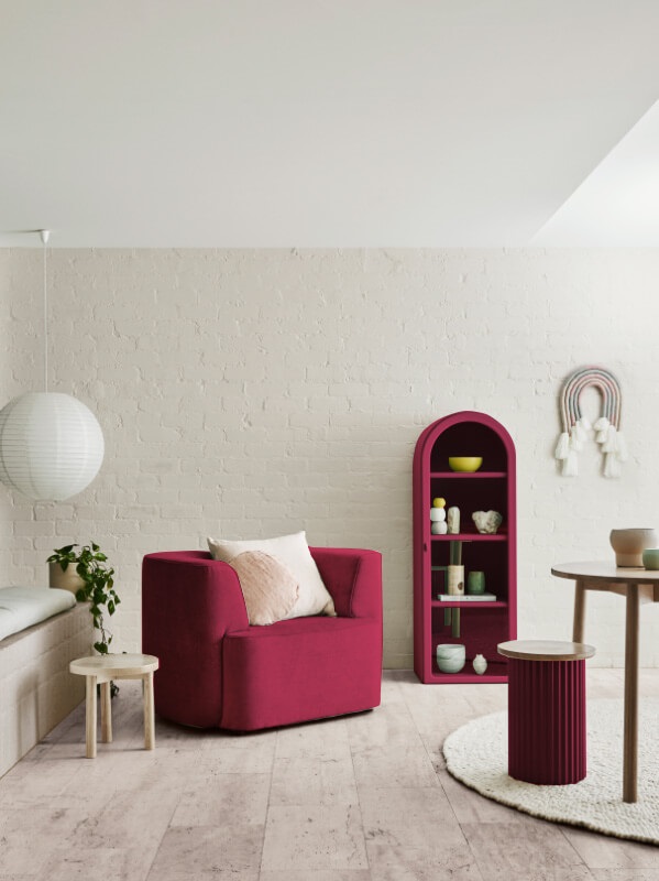 Furniture peices in Pantone's 2023 Viva Magenta to enliven a living space.
