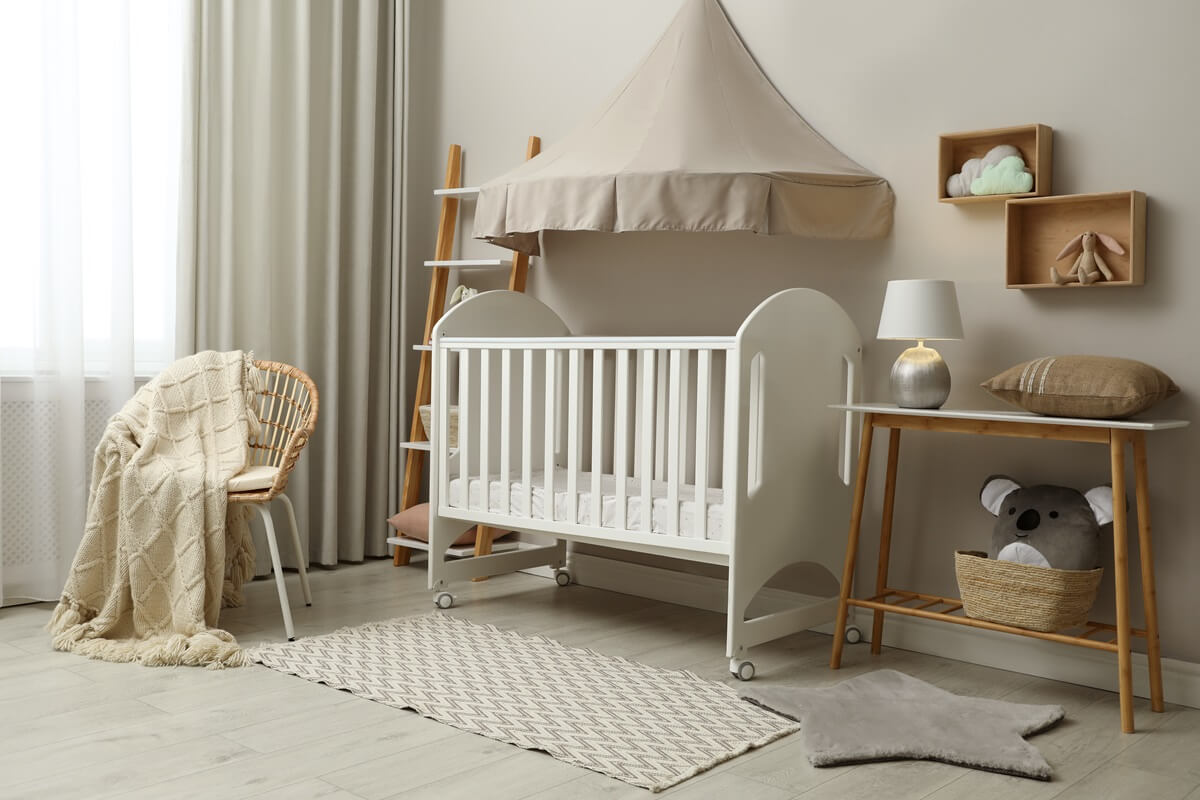 Freshly painted nursery in neutral tones. Use the best painters and best quality paint for best results.